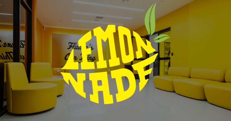 Lemonnade Sacramento - Image of the company logo over a darkened image of a waiting room with yellow leather chairs.